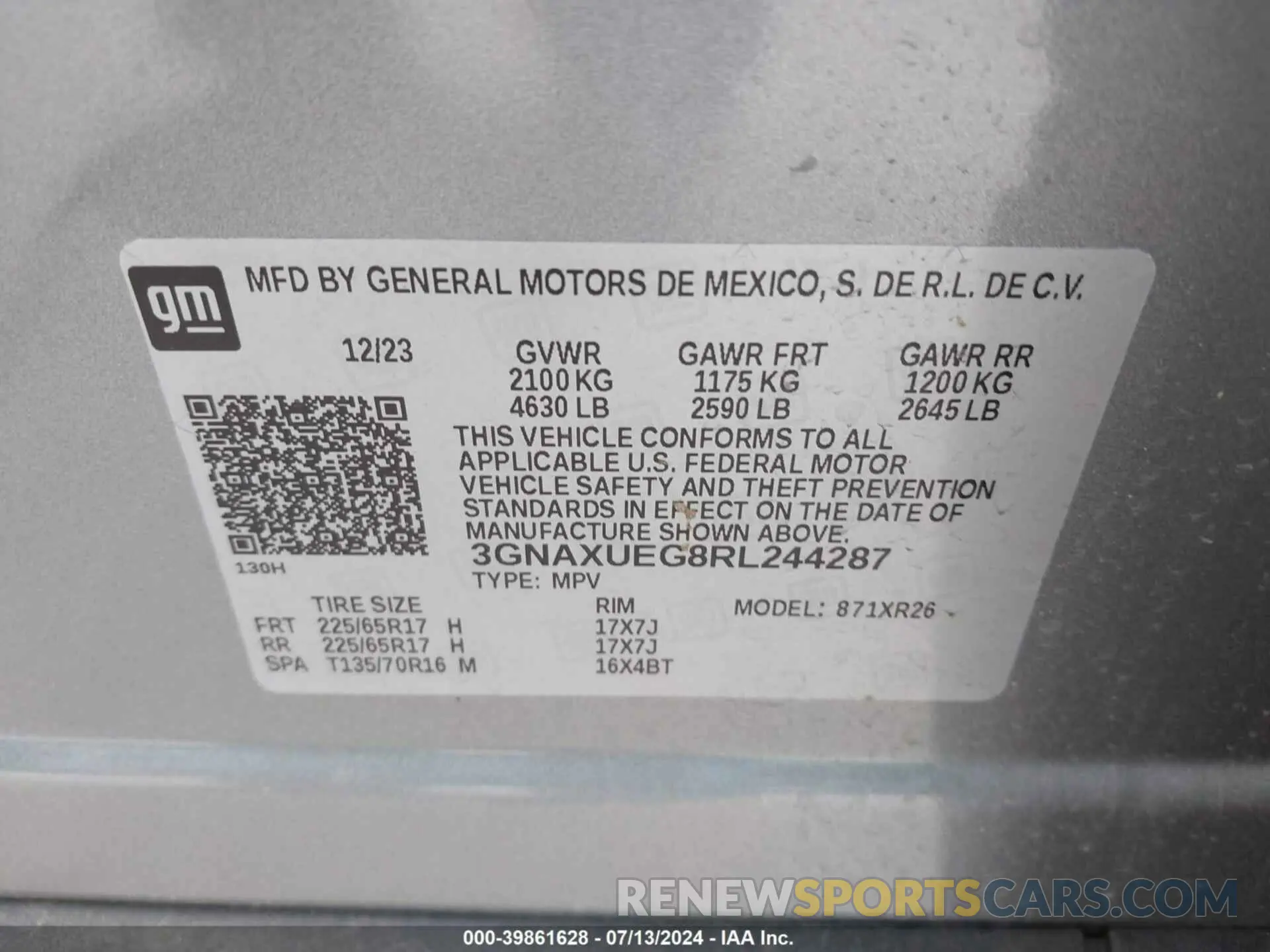 9 fotografías del automóvil dañado 3GNAXUEG8RL244287 CHEVROLET EQUINOX 2024