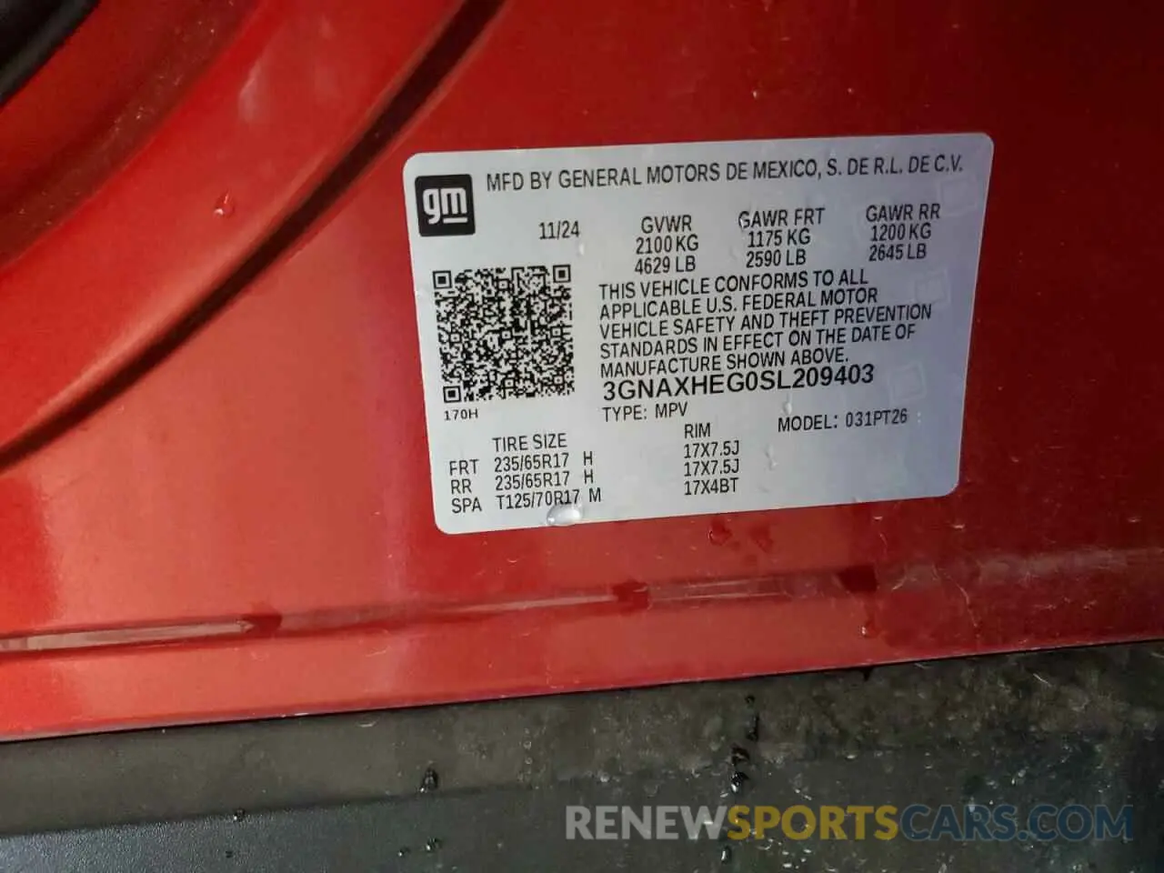 14 fotografías del automóvil dañado 3GNAXHEG0SL209403 CHEVROLET EQUINOX 2025