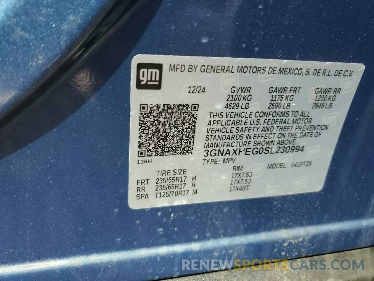 14 fotografías del automóvil dañado 3GNAXHEG0SL230994 CHEVROLET EQUINOX 2025