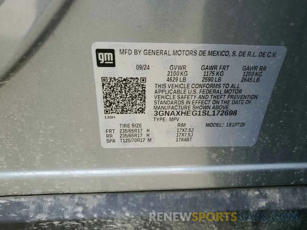 13 fotografías del automóvil dañado 3GNAXHEG1SL172698 CHEVROLET EQUINOX 2025