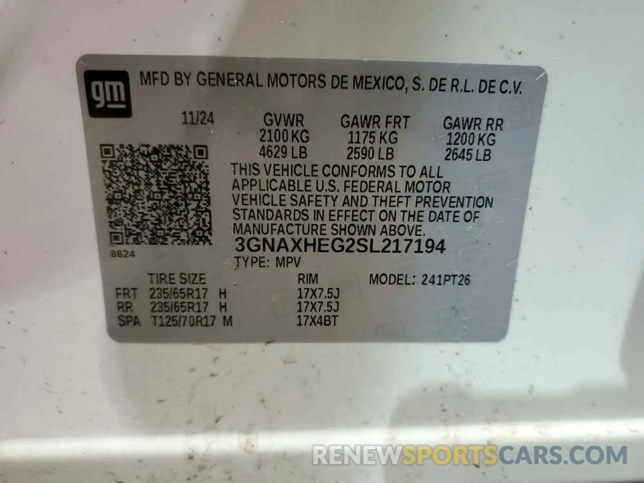 14 fotografías del automóvil dañado 3GNAXHEG2SL217194 CHEVROLET EQUINOX 2025