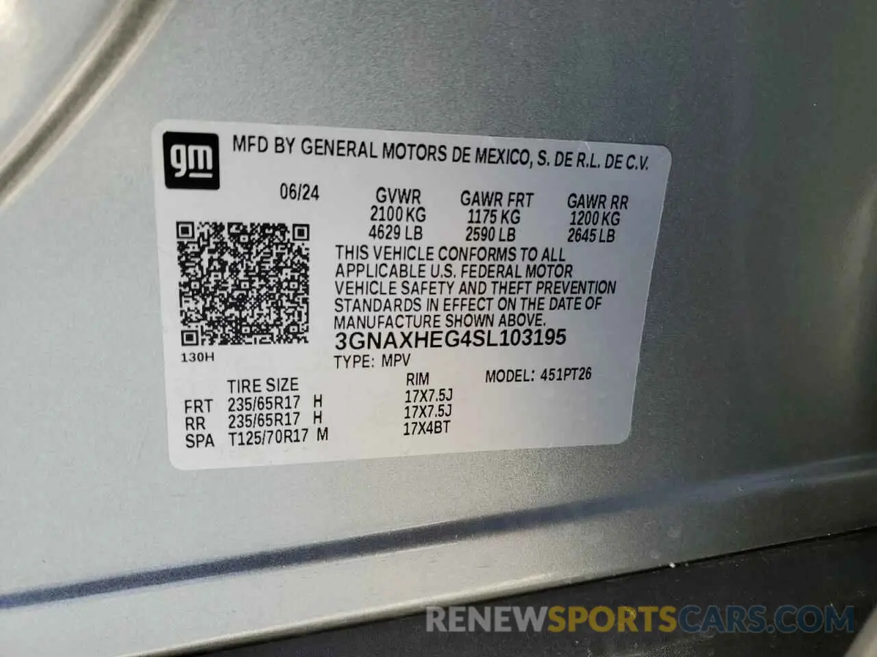 13 fotografías del automóvil dañado 3GNAXHEG4SL103195 CHEVROLET EQUINOX 2025