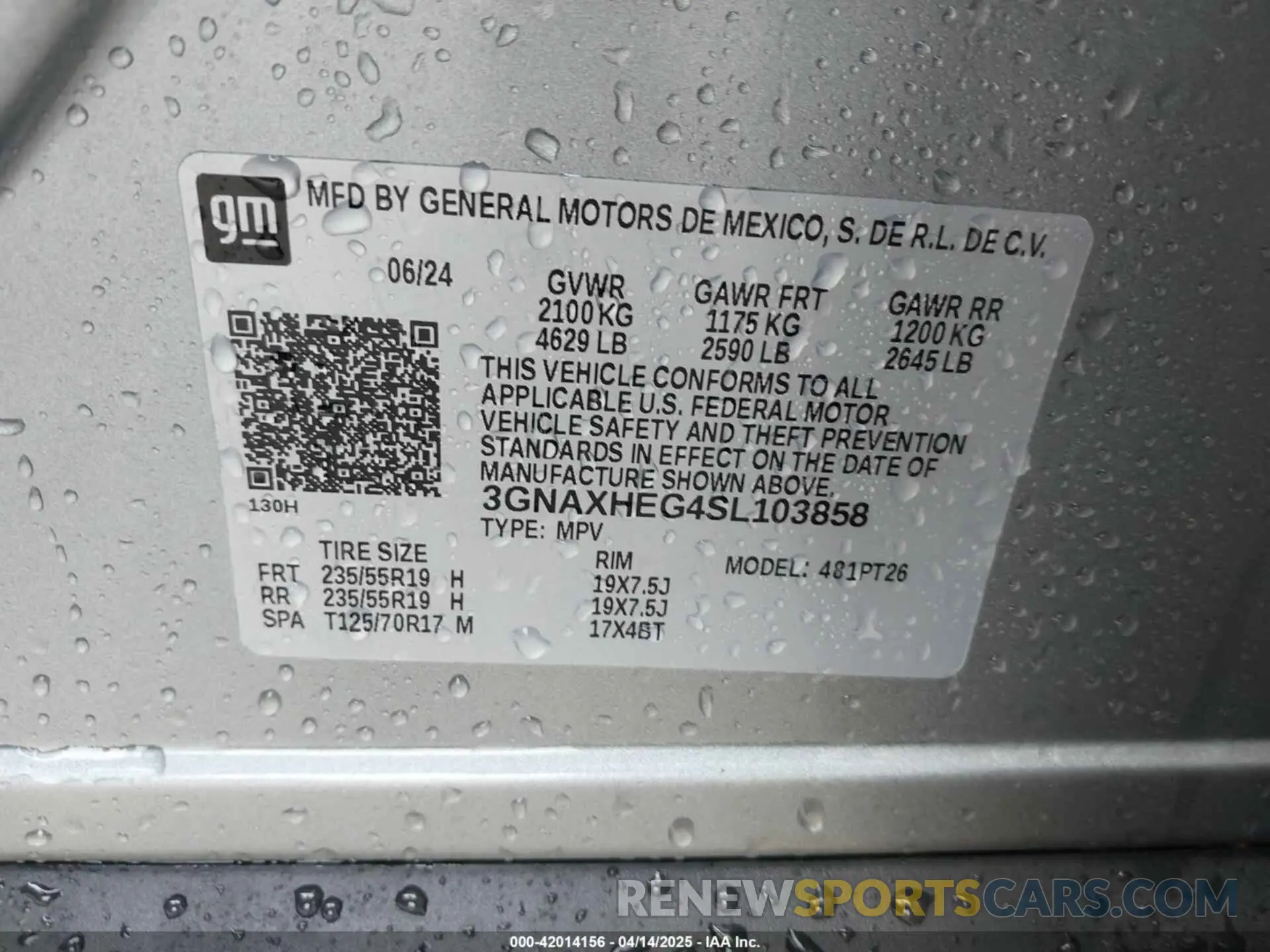 9 fotografías del automóvil dañado 3GNAXHEG4SL103858 CHEVROLET EQUINOX 2025