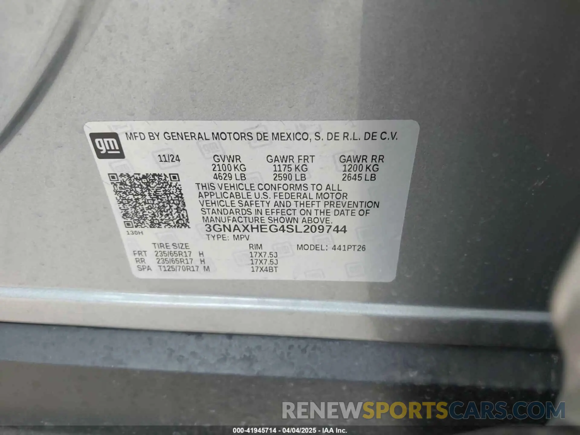 9 fotografías del automóvil dañado 3GNAXHEG4SL209744 CHEVROLET EQUINOX 2025