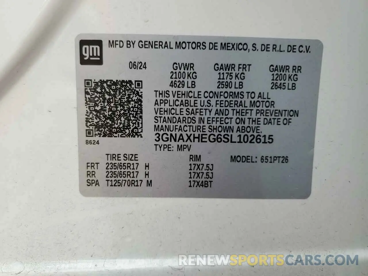 15 fotografías del automóvil dañado 3GNAXHEG6SL102615 CHEVROLET EQUINOX 2025