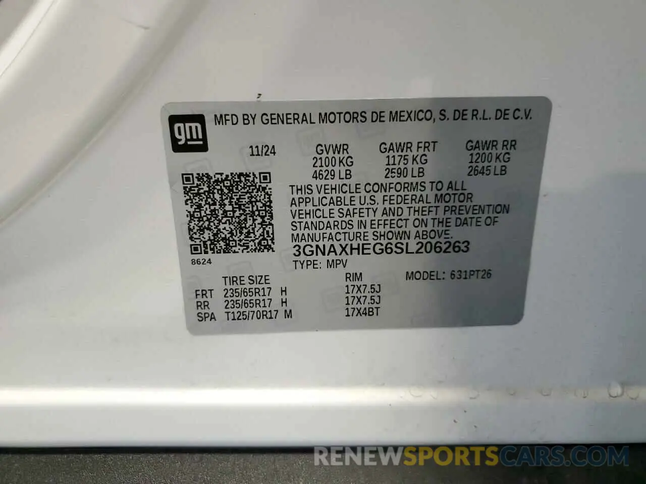 13 fotografías del automóvil dañado 3GNAXHEG6SL206263 CHEVROLET EQUINOX 2025