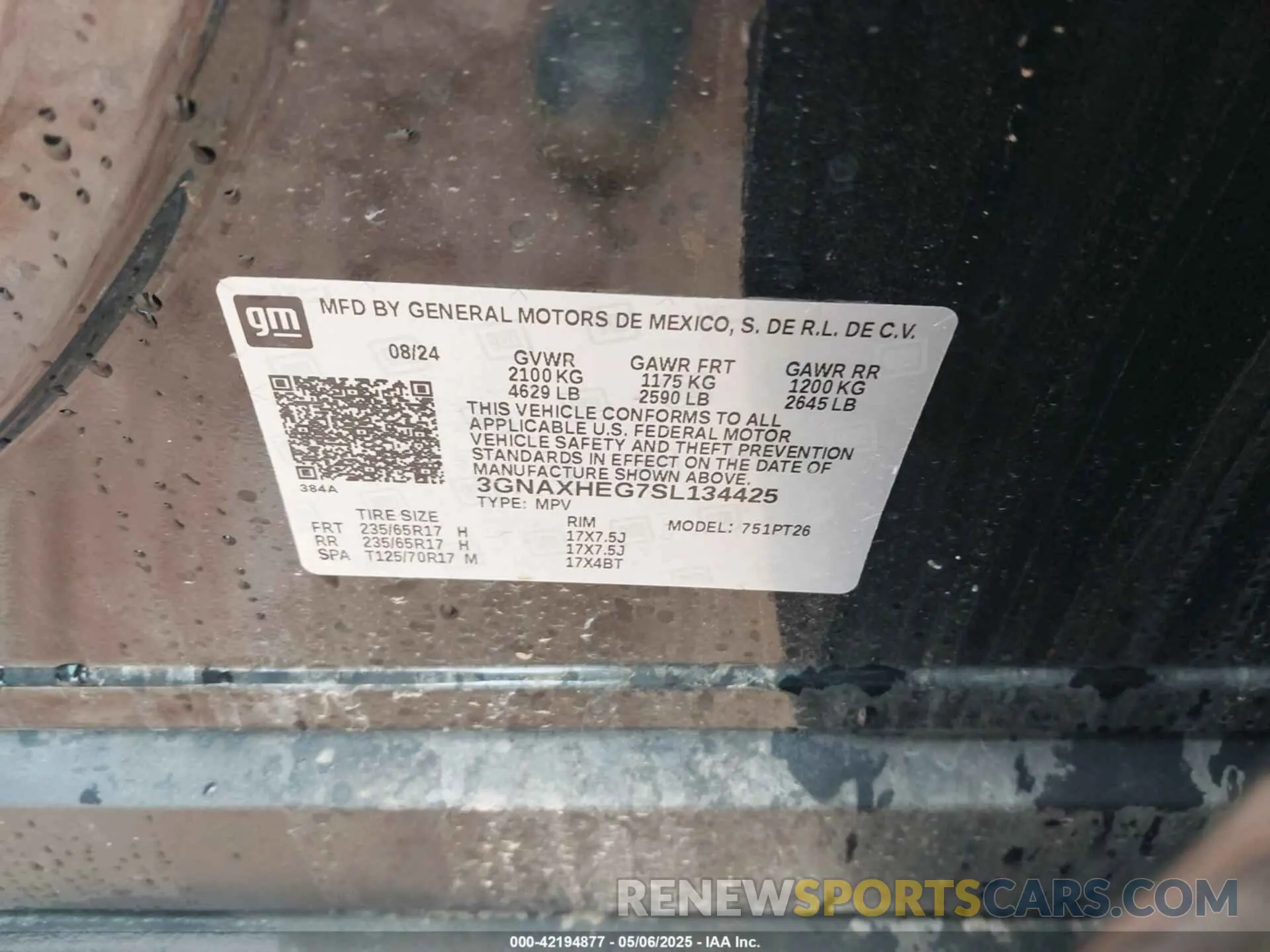 9 fotografías del automóvil dañado 3GNAXHEG7SL134425 CHEVROLET EQUINOX 2025