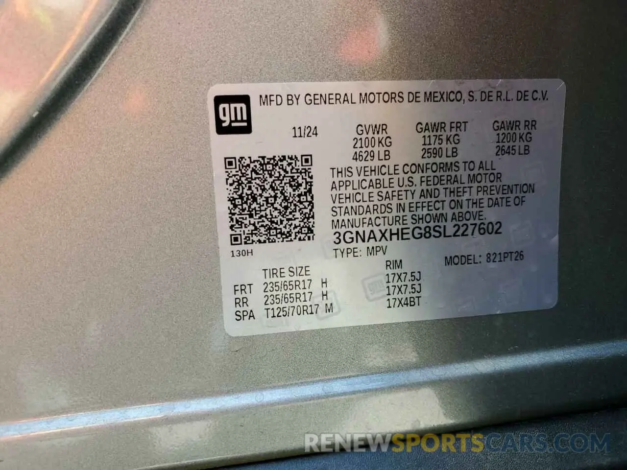 14 fotografías del automóvil dañado 3GNAXHEG8SL227602 CHEVROLET EQUINOX 2025
