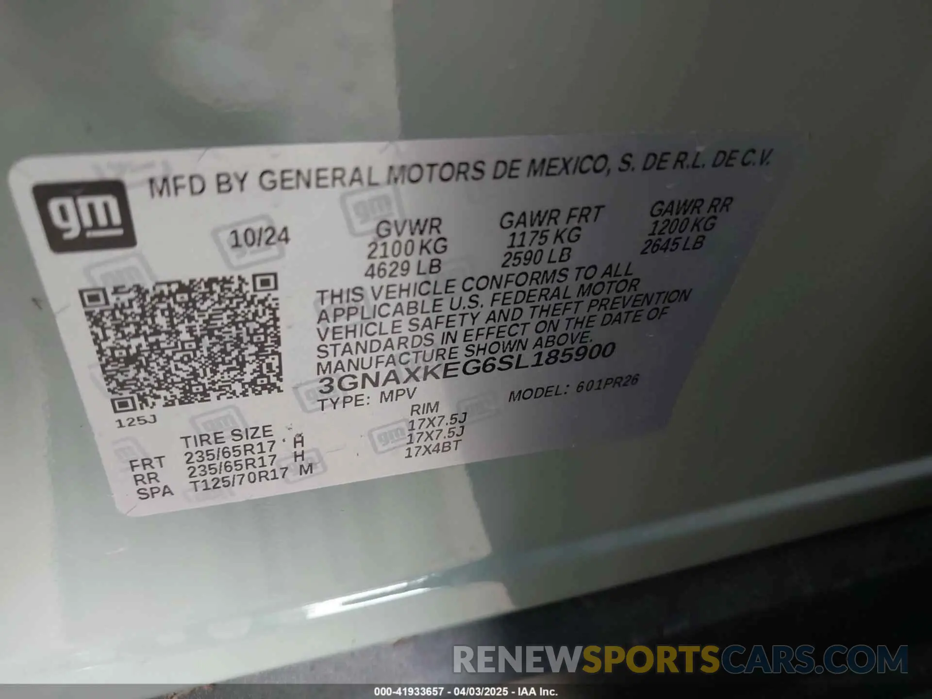 9 fotografías del automóvil dañado 3GNAXKEG6SL185900 CHEVROLET EQUINOX 2025