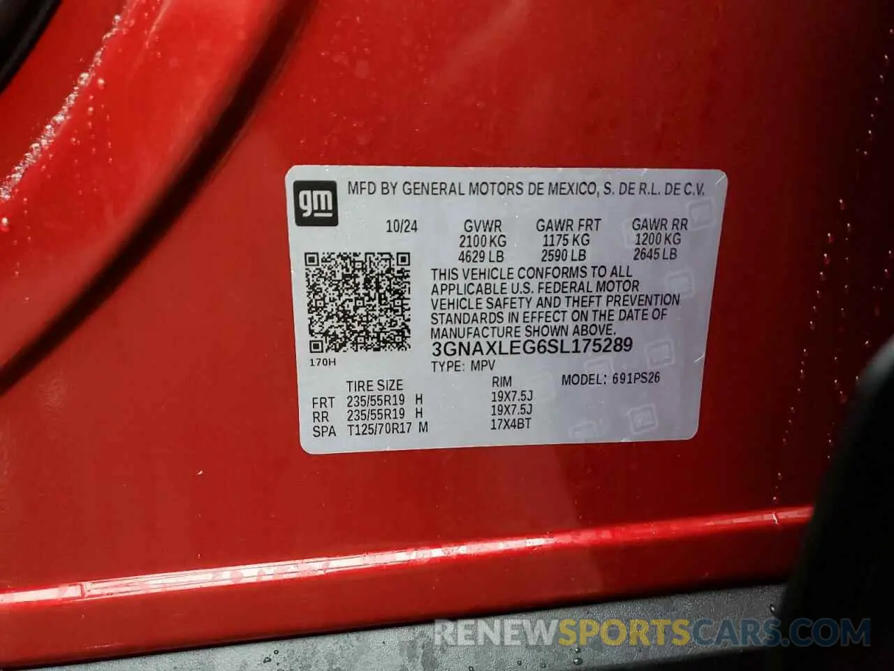 12 fotografías del automóvil dañado 3GNAXLEG6SL175289 CHEVROLET EQUINOX 2025