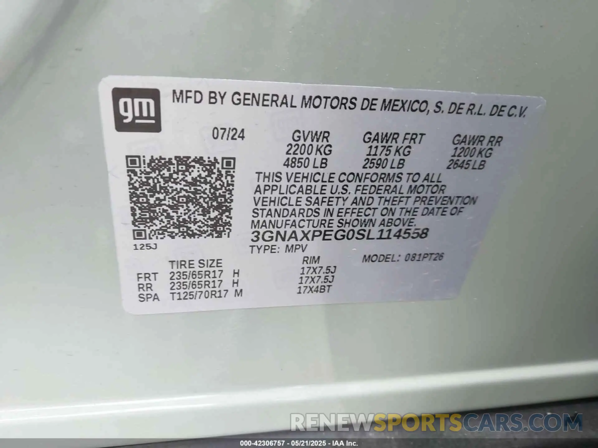 9 fotografías del automóvil dañado 3GNAXPEG0SL114558 CHEVROLET EQUINOX 2025