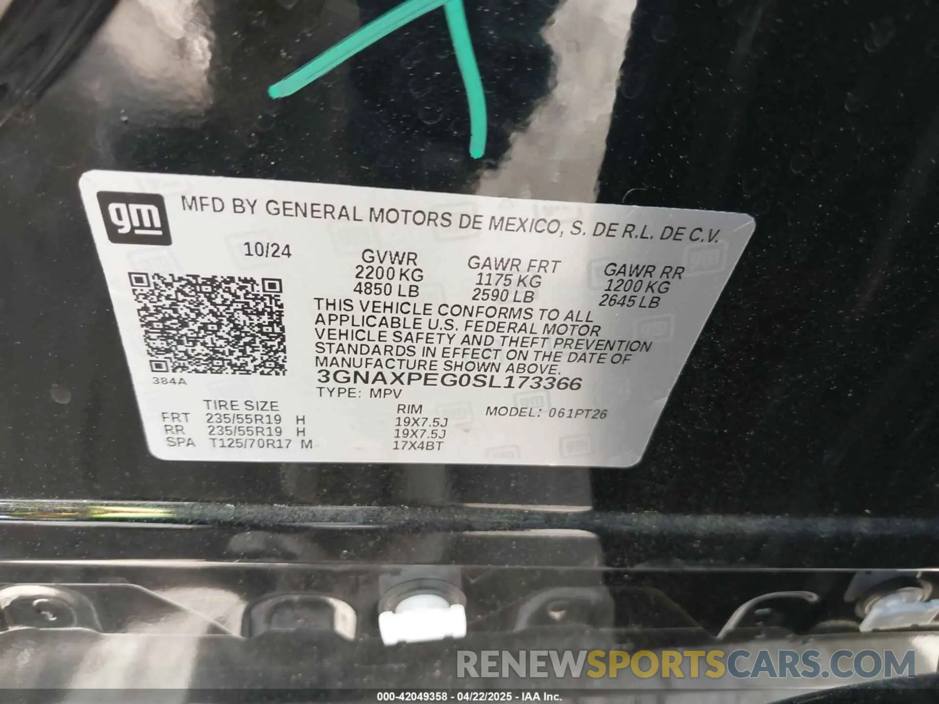9 fotografías del automóvil dañado 3GNAXPEG0SL173366 CHEVROLET EQUINOX 2025
