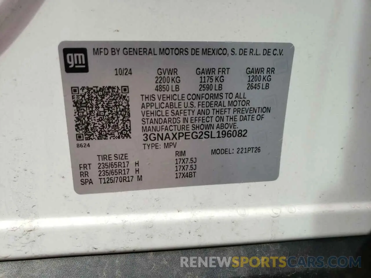 12 fotografías del automóvil dañado 3GNAXPEG2SL196082 CHEVROLET EQUINOX 2025
