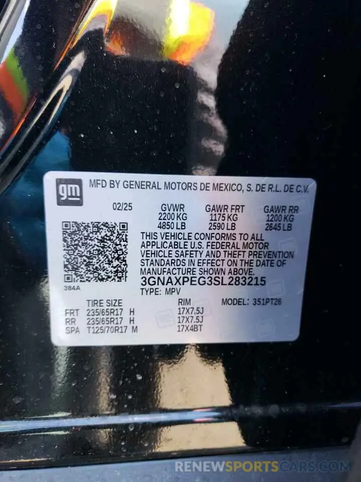 14 fotografías del automóvil dañado 3GNAXPEG3SL283215 CHEVROLET EQUINOX 2025