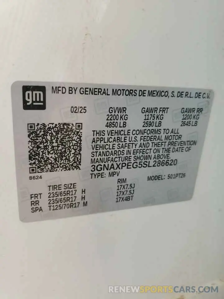 14 fotografías del automóvil dañado 3GNAXPEG5SL286620 CHEVROLET EQUINOX 2025