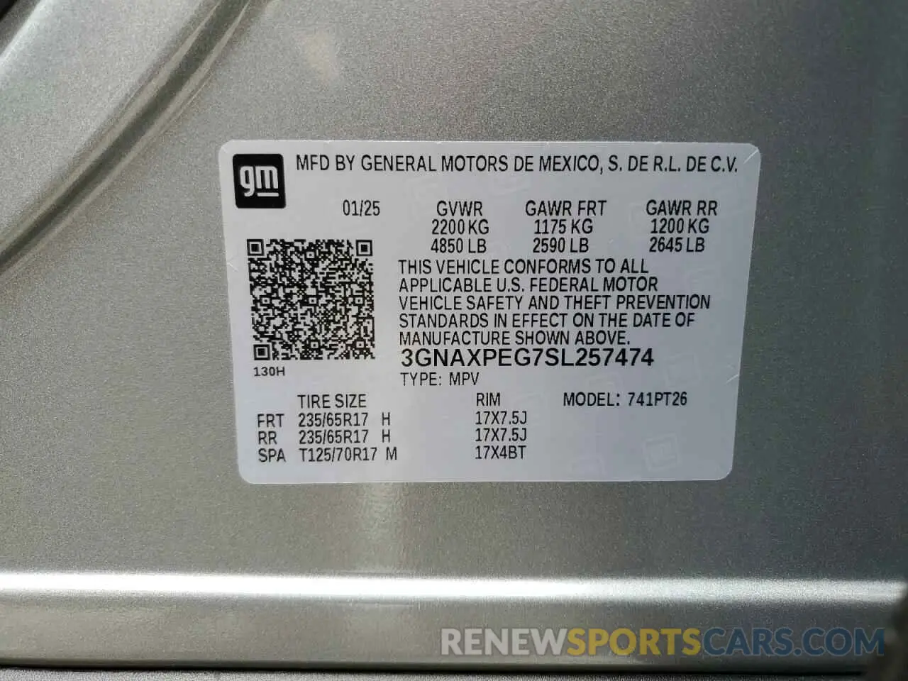 13 fotografías del automóvil dañado 3GNAXPEG7SL257474 CHEVROLET EQUINOX 2025
