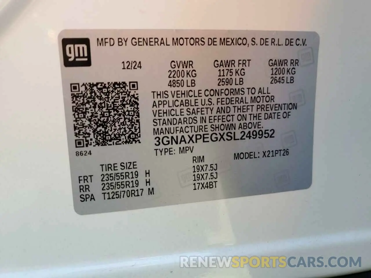 12 fotografías del automóvil dañado 3GNAXPEGXSL249952 CHEVROLET EQUINOX 2025