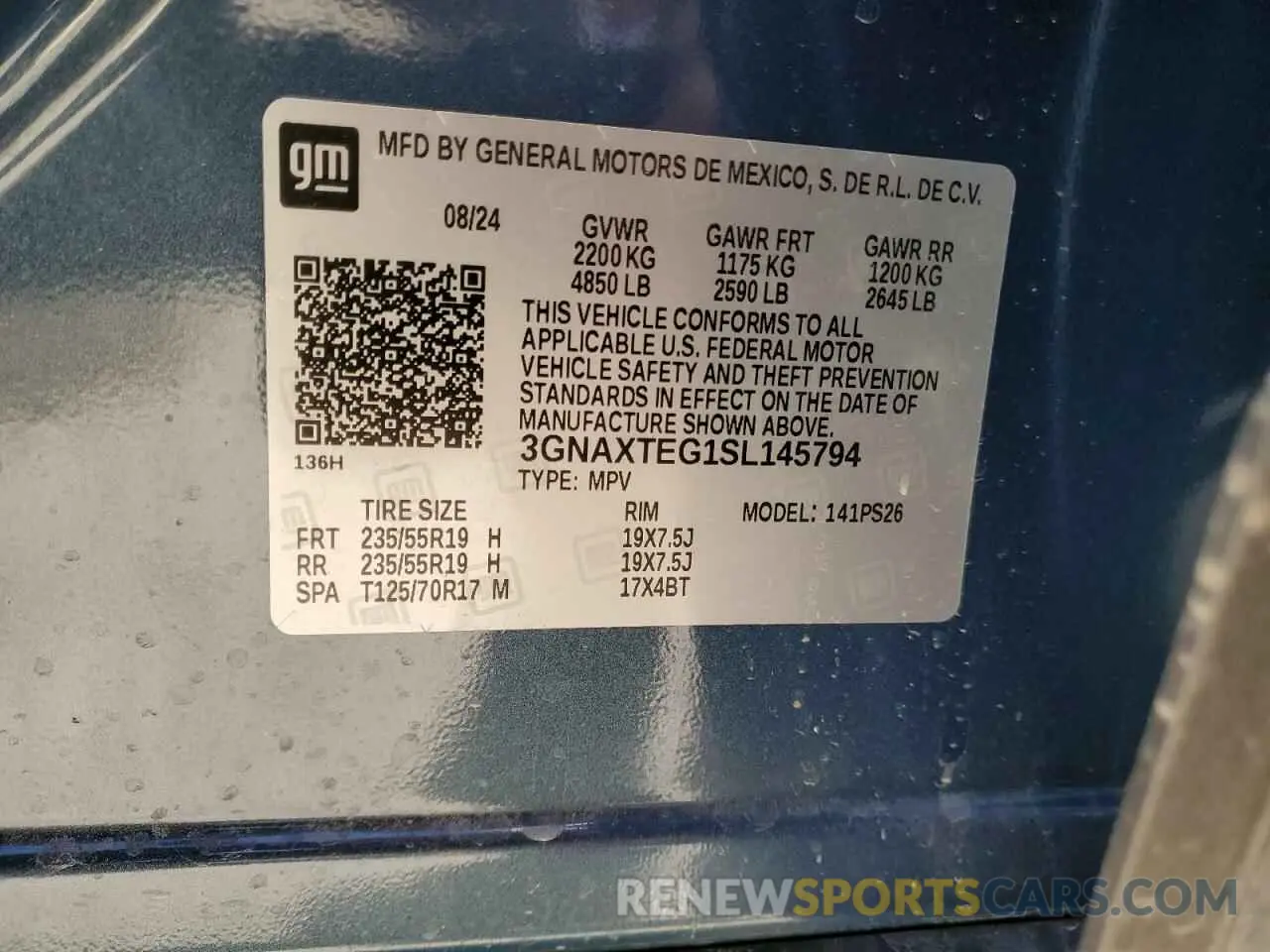 15 fotografías del automóvil dañado 3GNAXTEG1SL145794 CHEVROLET EQUINOX 2025