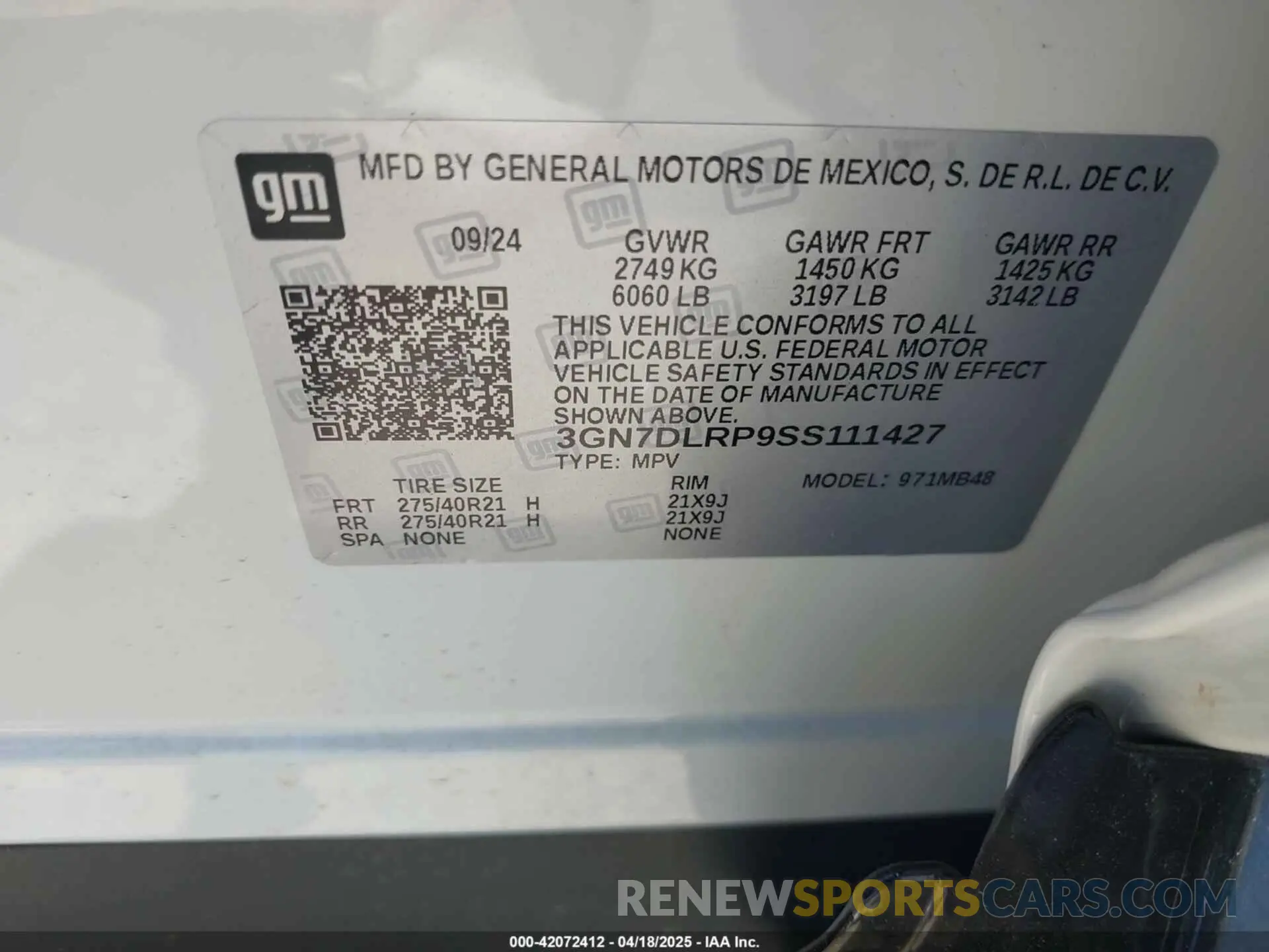 9 fotografías del automóvil dañado 3GN7DLRP9SS111427 CHEVROLET EQUINOX EV 2025