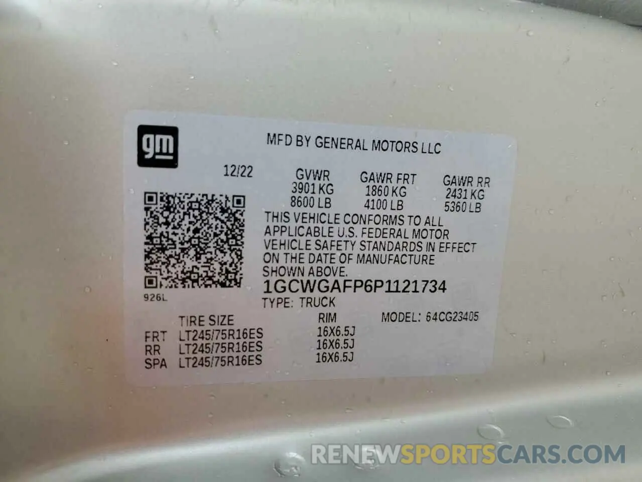 13 fotografías del automóvil dañado 1GCWGAFP6P1121734 CHEVROLET EXPRESS 2023