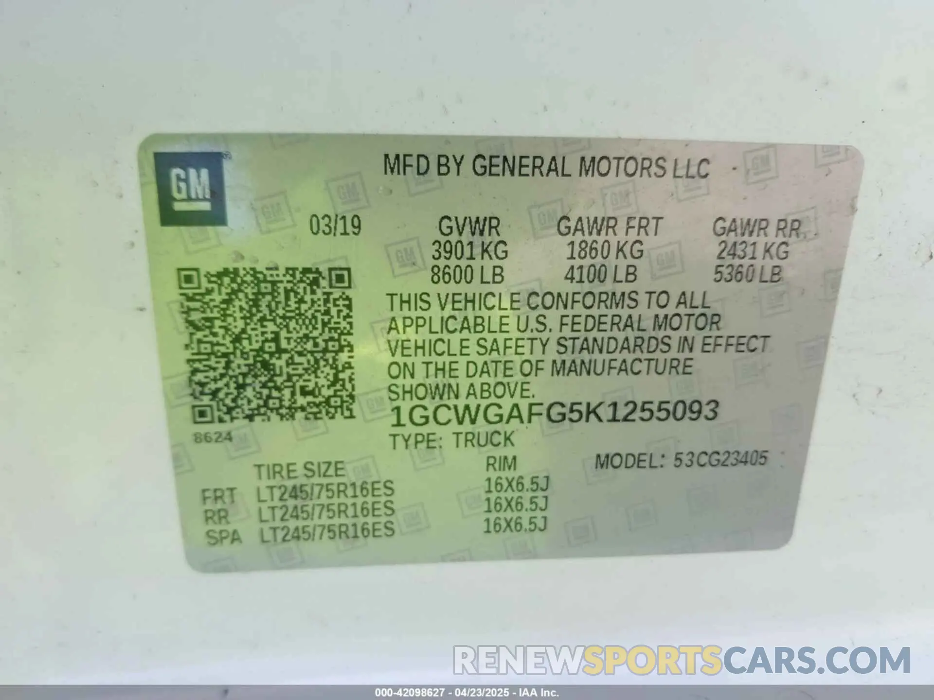 9 fotografías del automóvil dañado 1GCWGAFG5K1255093 CHEVROLET EXPRESS 2500 2019