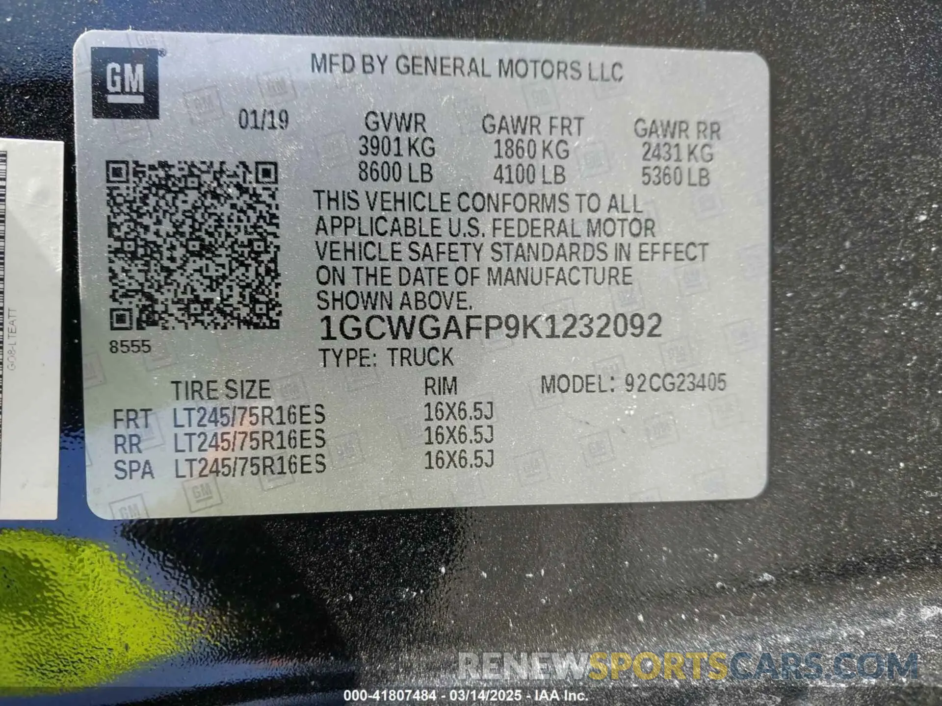 9 fotografías del automóvil dañado 1GCWGAFP9K1232092 CHEVROLET EXPRESS 2500 2019