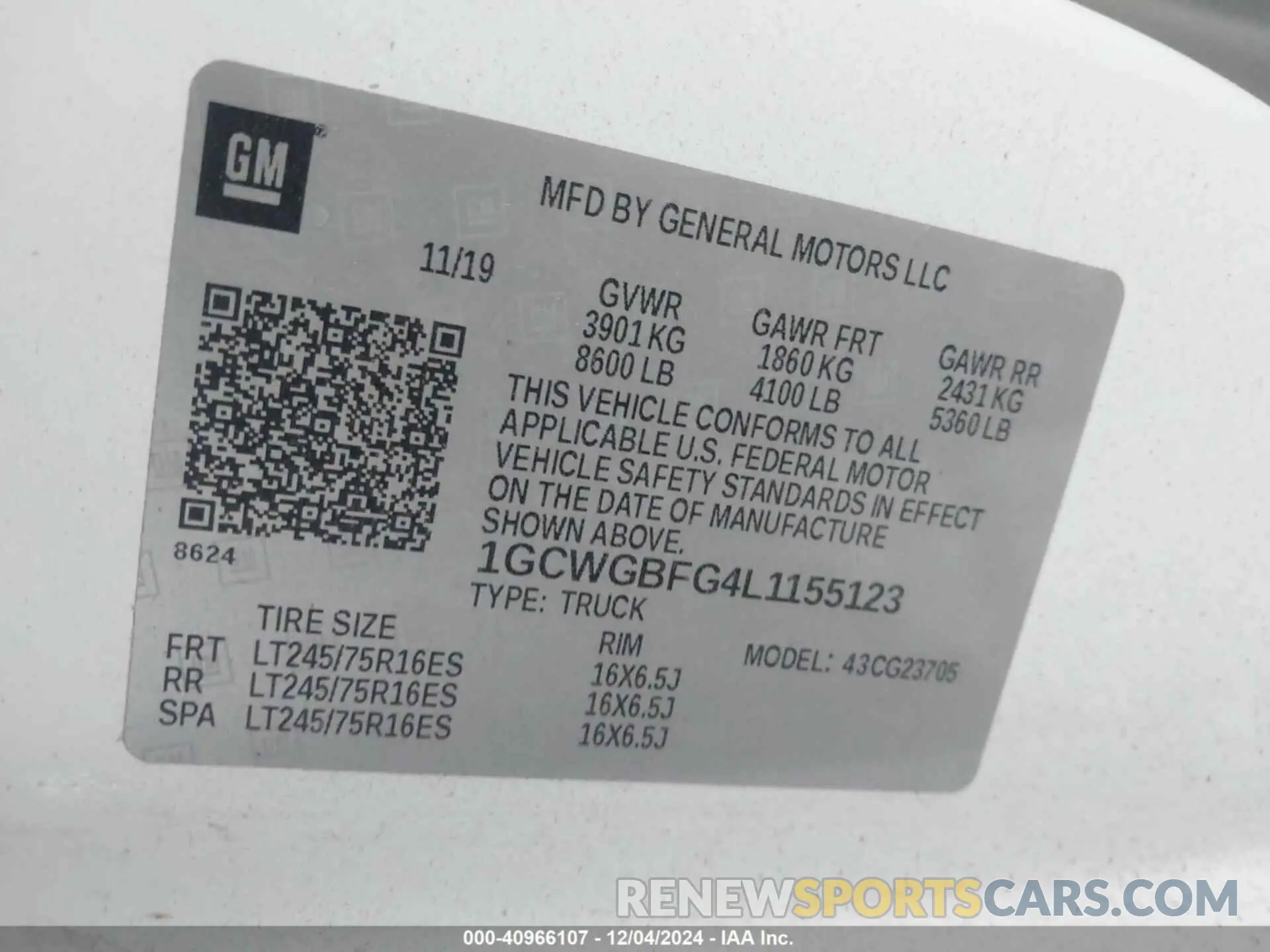 9 fotografías del automóvil dañado 1GCWGBFG4L1155123 CHEVROLET EXPRESS CARGO 2020