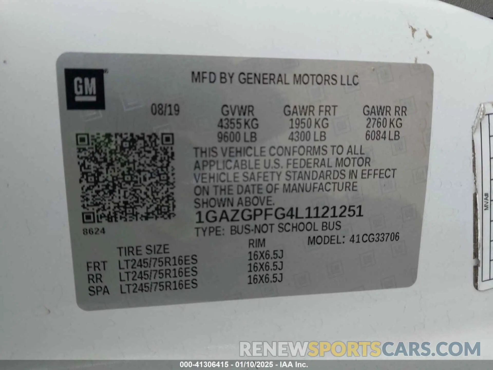 9 fotografías del automóvil dañado 1GAZGPFG4L1121251 CHEVROLET EXPRESS PASSENGER 2020