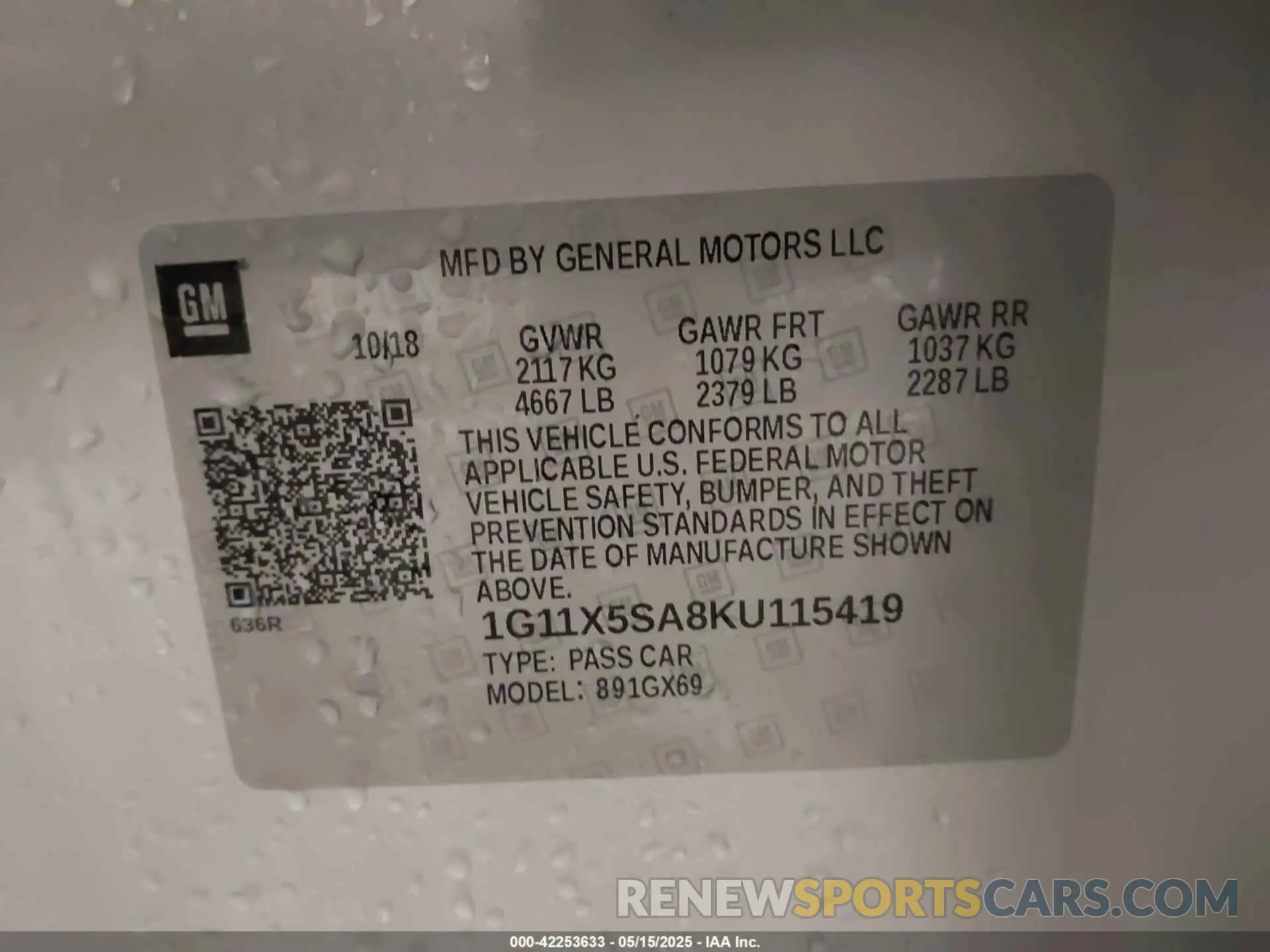9 fotografías del automóvil dañado 1G11X5SA8KU115419 CHEVROLET IMPALA 2019