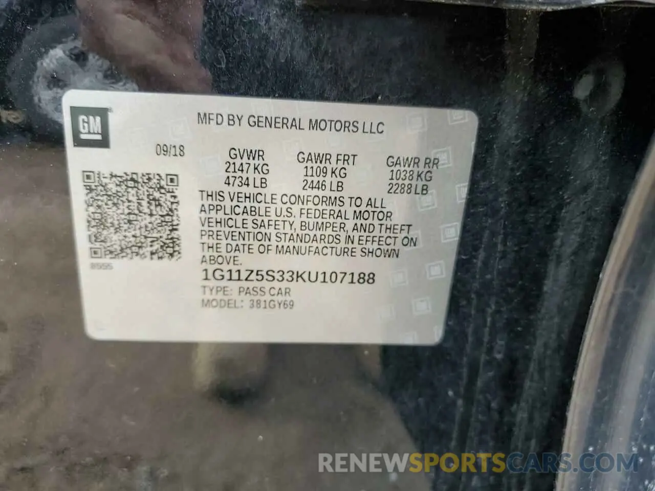 12 fotografías del automóvil dañado 1G11Z5S33KU107188 CHEVROLET IMPALA 2019