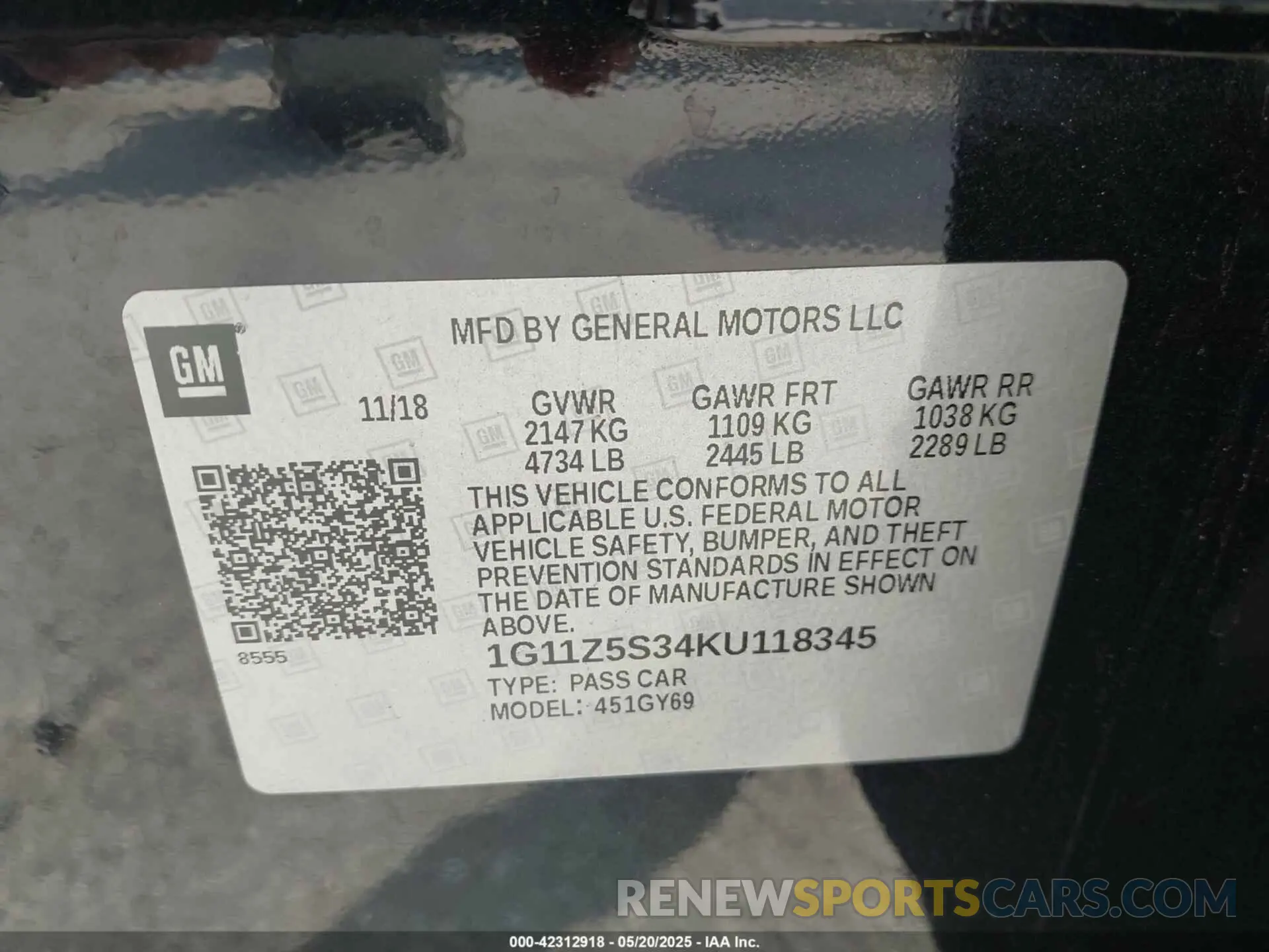 9 fotografías del automóvil dañado 1G11Z5S34KU118345 CHEVROLET IMPALA 2019