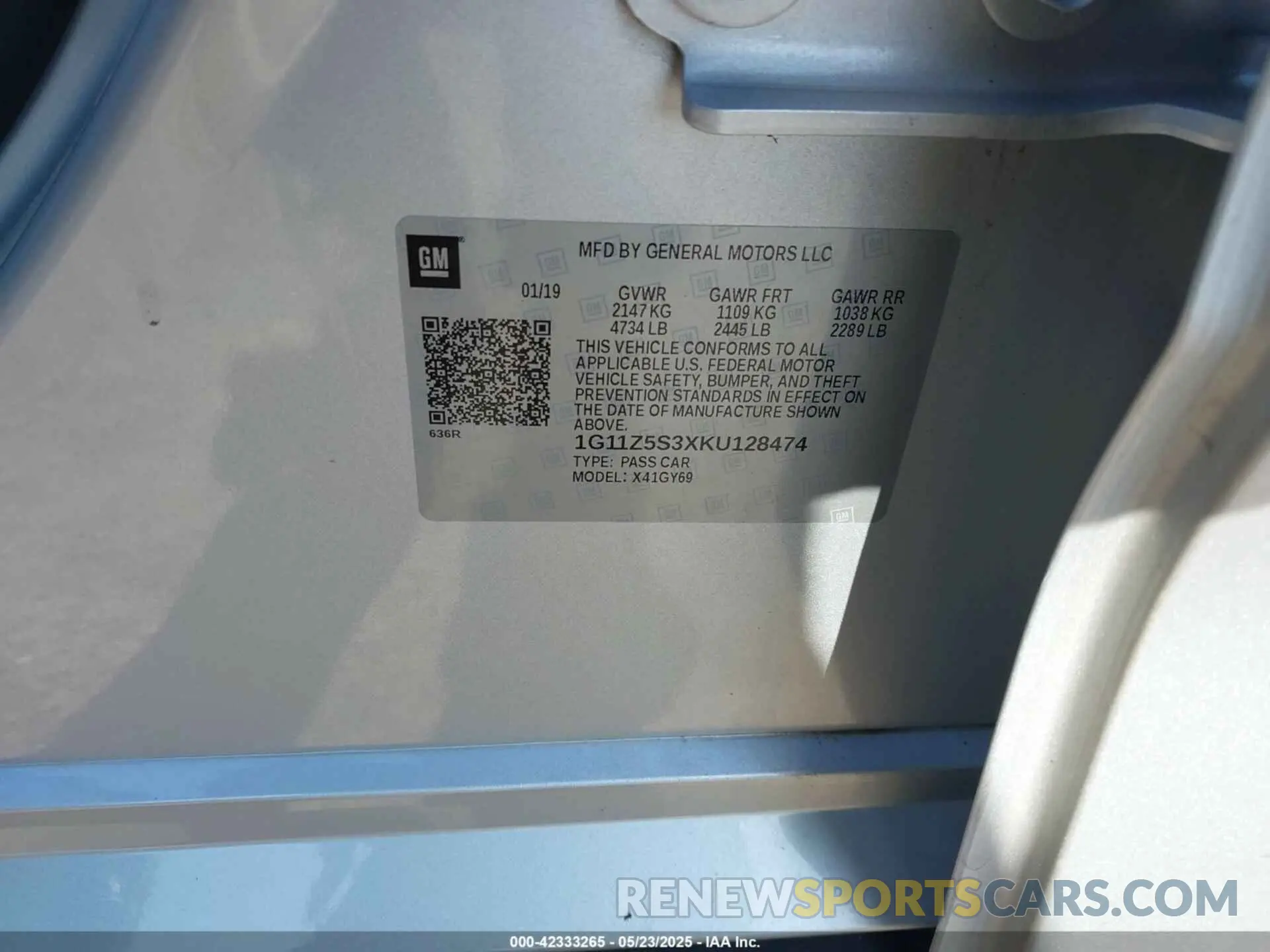 9 fotografías del automóvil dañado 1G11Z5S3XKU128474 CHEVROLET IMPALA 2019