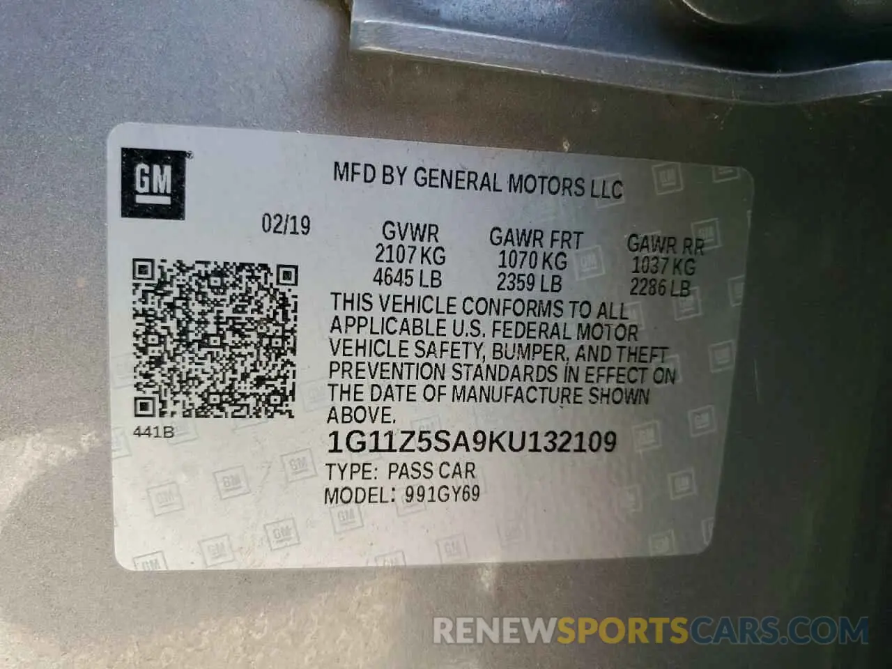 15 fotografías del automóvil dañado 1G11Z5SA9KU132109 CHEVROLET IMPALA 2019