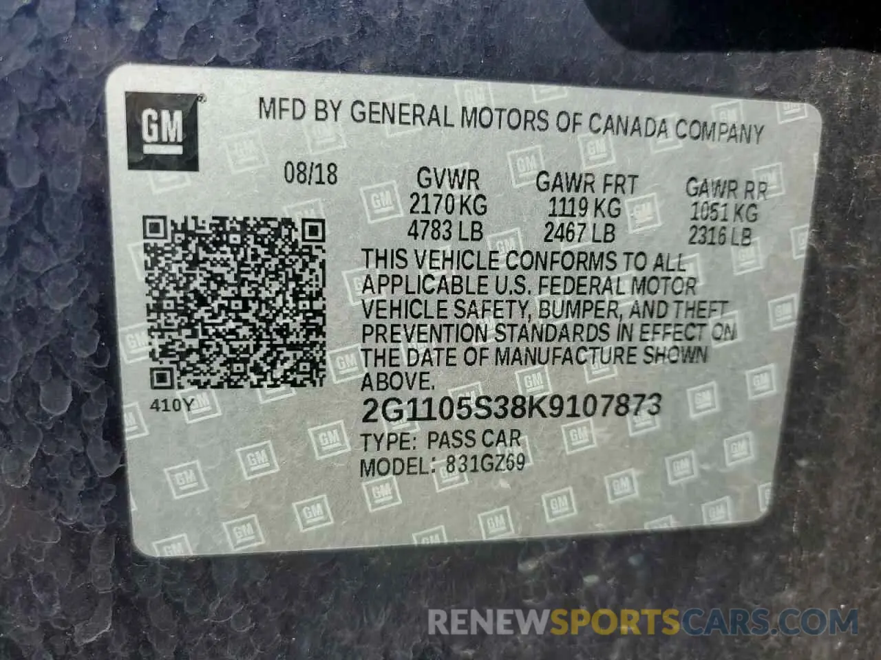 13 fotografías del automóvil dañado 2G1105S38K9107873 CHEVROLET IMPALA 2019
