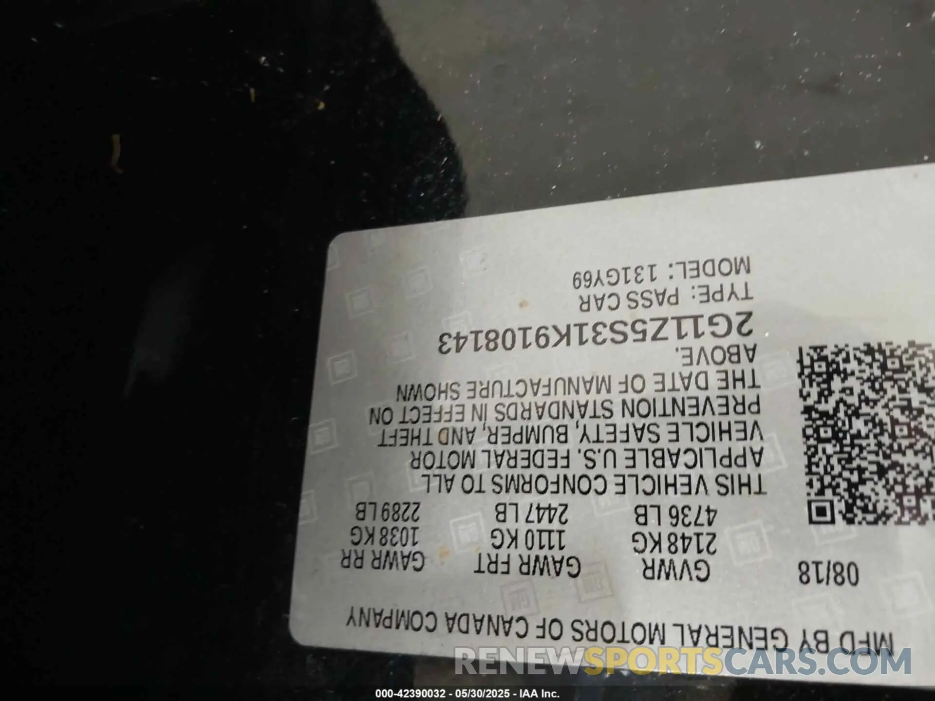 9 fotografías del automóvil dañado 2G11Z5S31K9108143 CHEVROLET IMPALA 2019