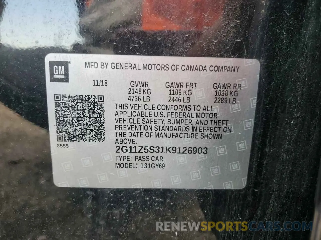 12 fotografías del automóvil dañado 2G11Z5S31K9126903 CHEVROLET IMPALA 2019