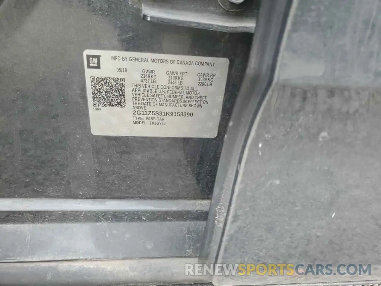 12 fotografías del automóvil dañado 2G11Z5S31K9153390 CHEVROLET IMPALA 2019