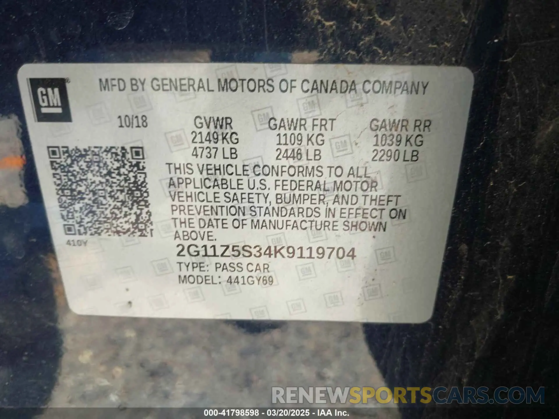 9 fotografías del automóvil dañado 2G11Z5S34K9119704 CHEVROLET IMPALA 2019