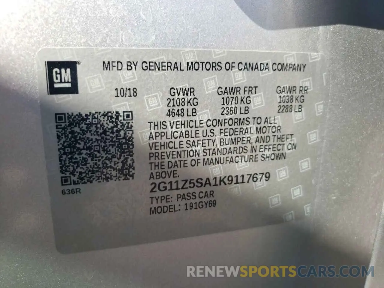 14 fotografías del automóvil dañado 2G11Z5SA1K9117679 CHEVROLET IMPALA 2019