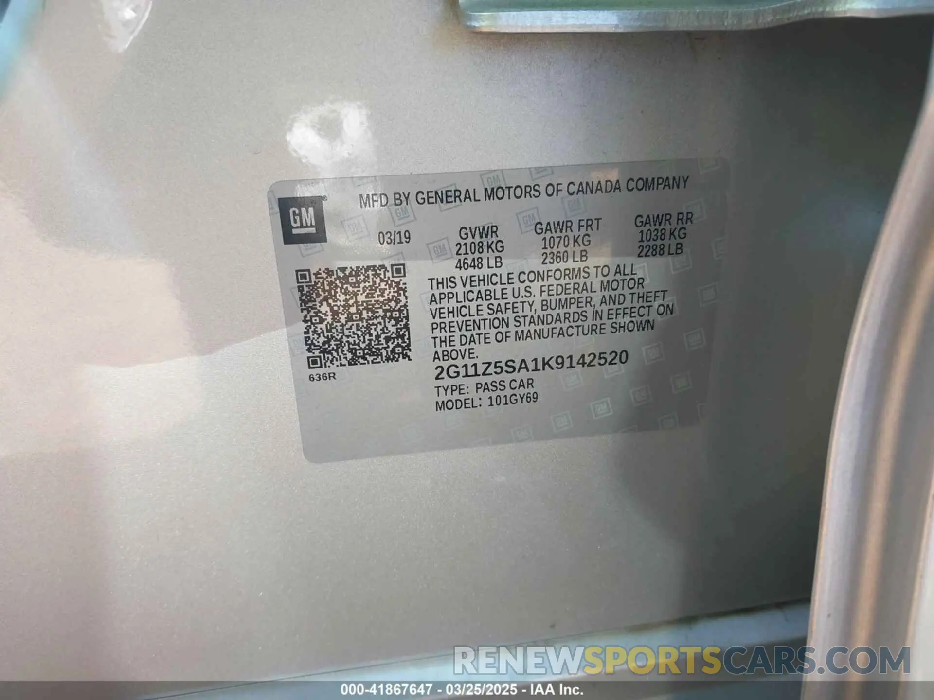 9 fotografías del automóvil dañado 2G11Z5SA1K9142520 CHEVROLET IMPALA 2019