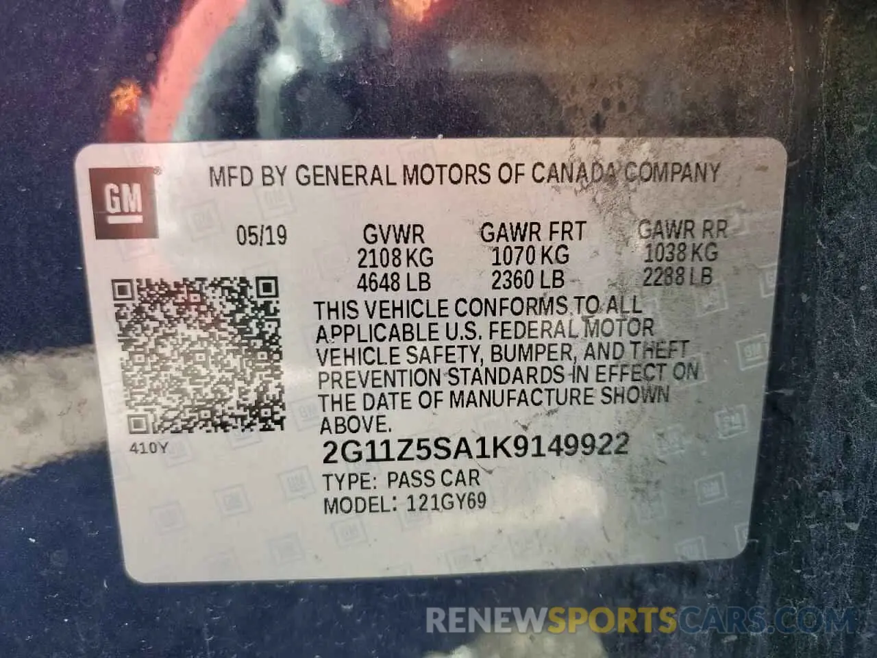 13 fotografías del automóvil dañado 2G11Z5SA1K9149922 CHEVROLET IMPALA 2019