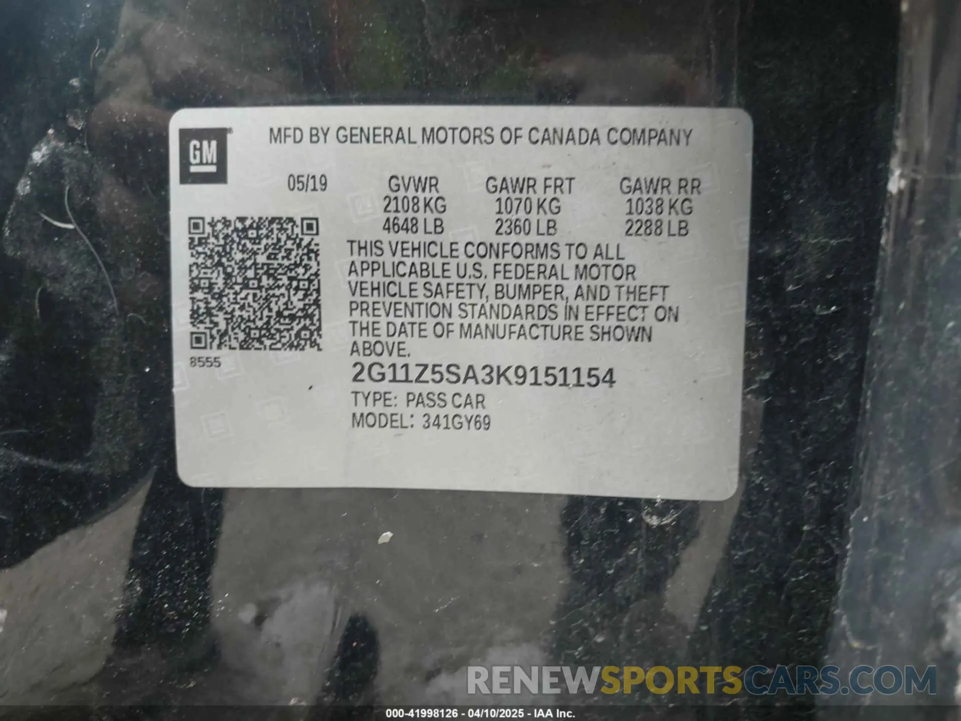 9 fotografías del automóvil dañado 2G11Z5SA3K9151154 CHEVROLET IMPALA 2019