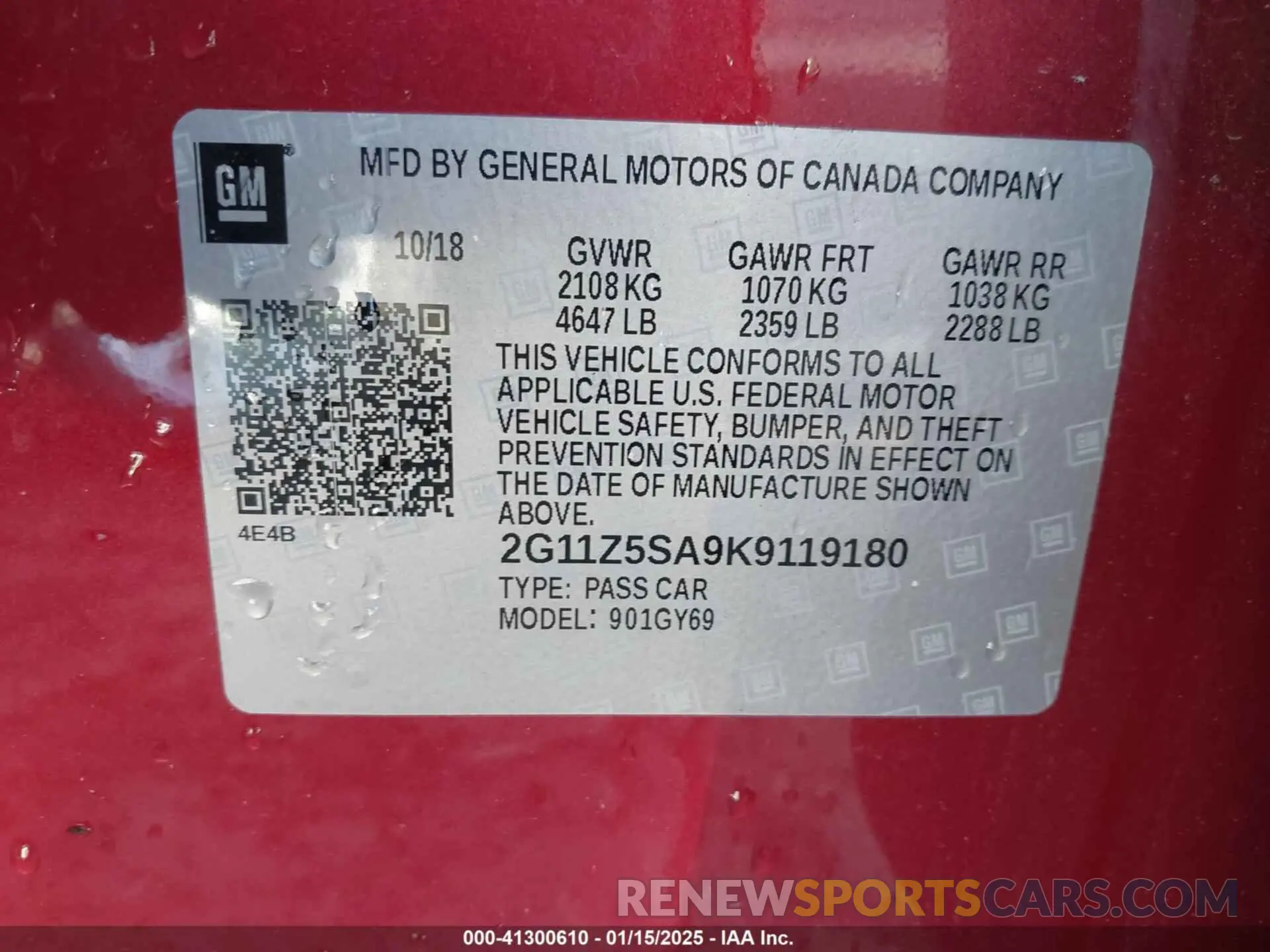 9 fotografías del automóvil dañado 2G11Z5SA9K9119180 CHEVROLET IMPALA 2019