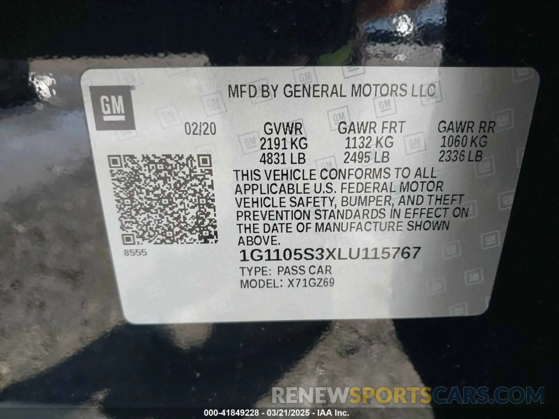 9 fotografías del automóvil dañado 1G1105S3XLU115767 CHEVROLET IMPALA 2020