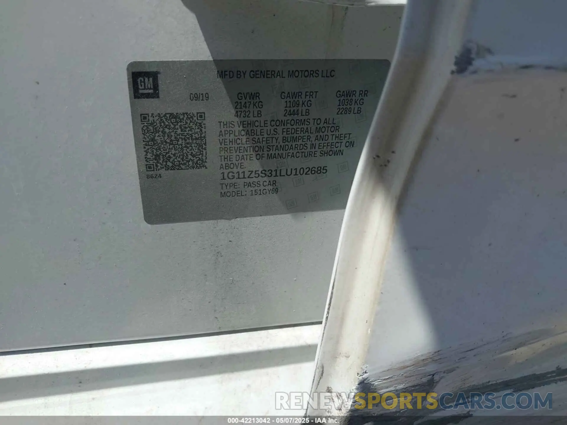 9 fotografías del automóvil dañado 1G11Z5S31LU102685 CHEVROLET IMPALA 2020