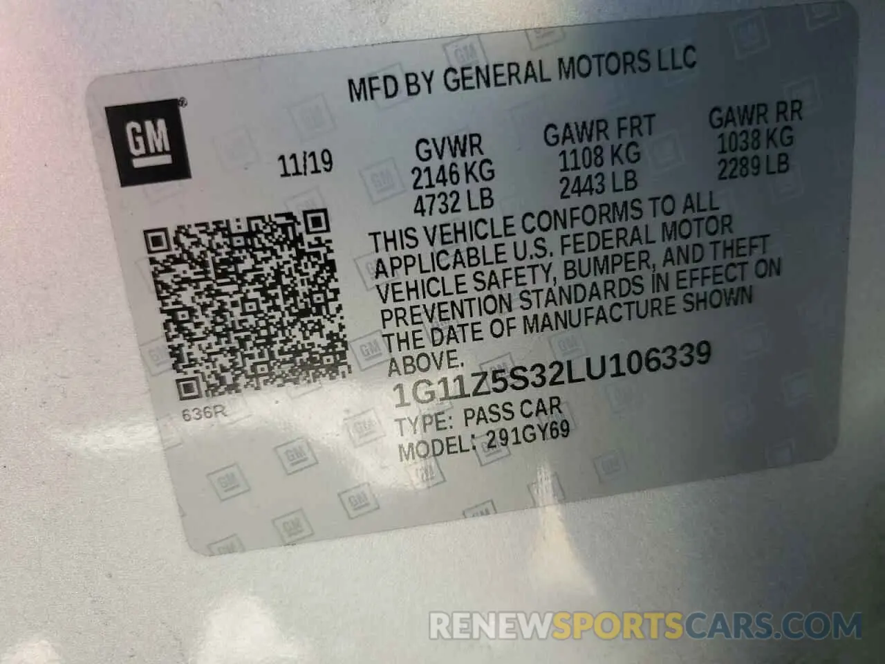 12 fotografías del automóvil dañado 1G11Z5S32LU106339 CHEVROLET IMPALA 2020