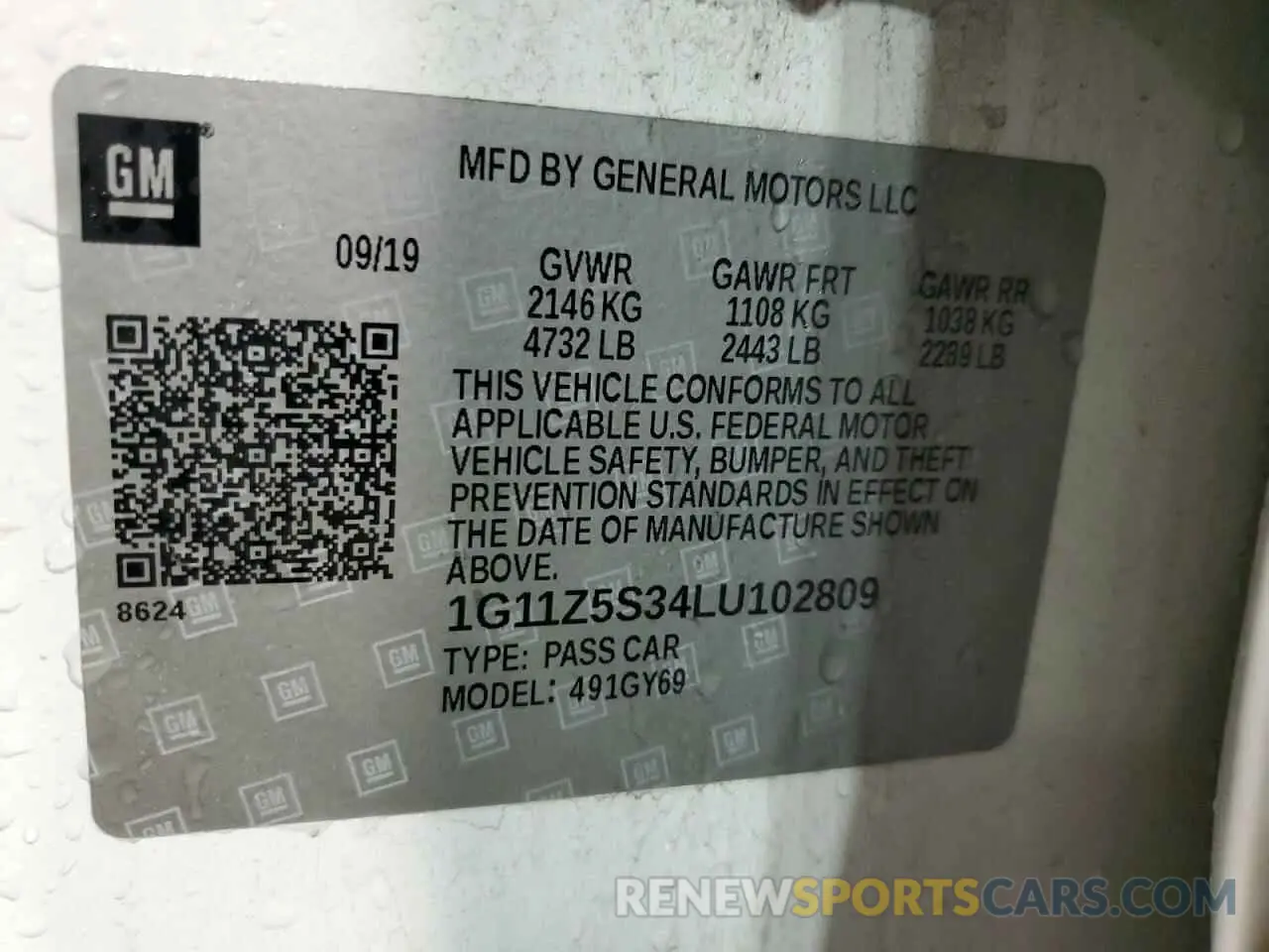 12 fotografías del automóvil dañado 1G11Z5S34LU102809 CHEVROLET IMPALA 2020