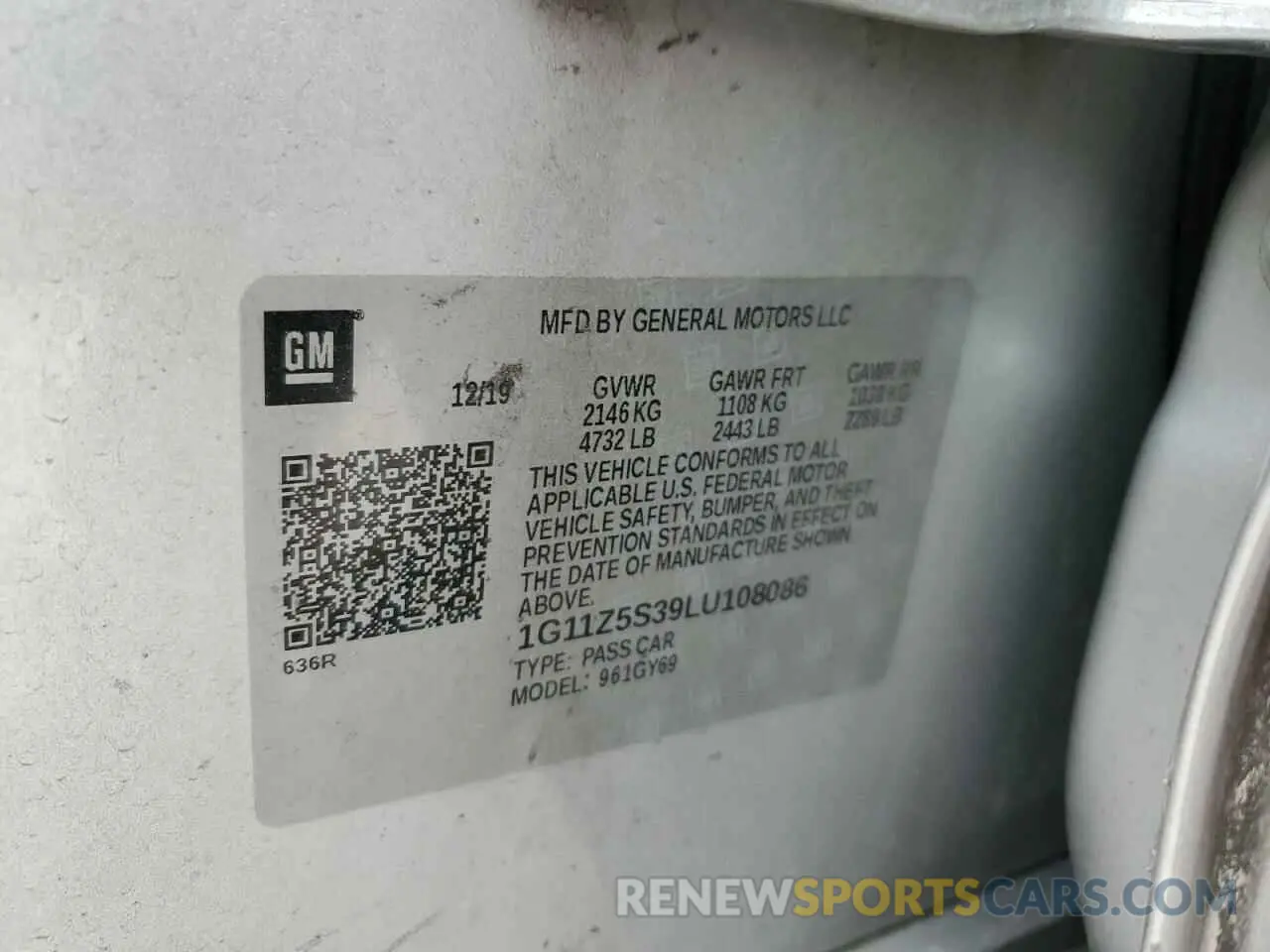 12 fotografías del automóvil dañado 1G11Z5S39LU108086 CHEVROLET IMPALA 2020