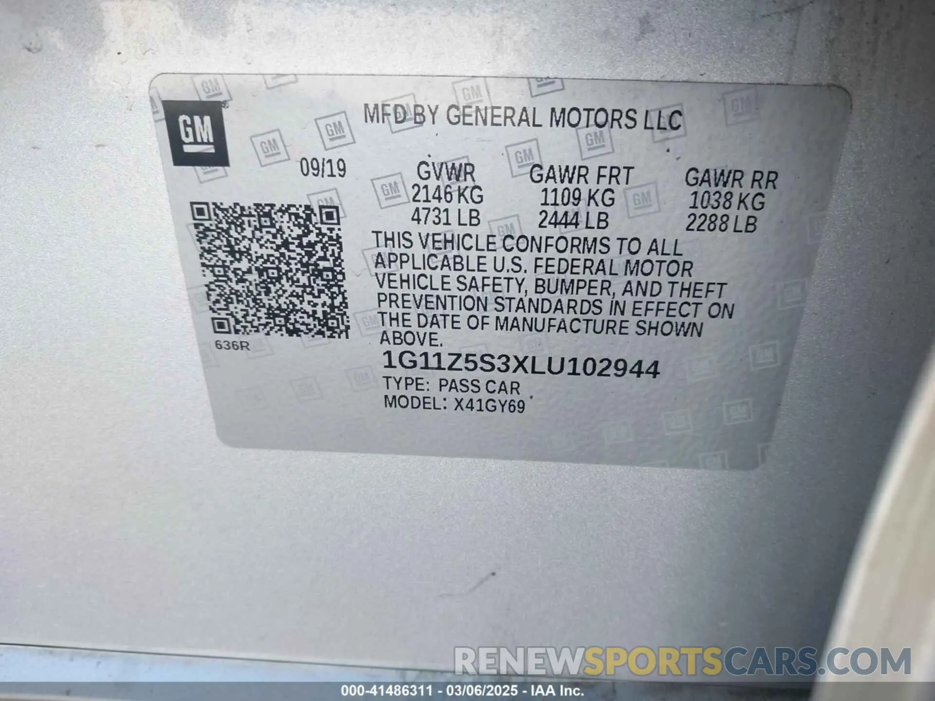 9 fotografías del automóvil dañado 1G11Z5S3XLU102944 CHEVROLET IMPALA 2020