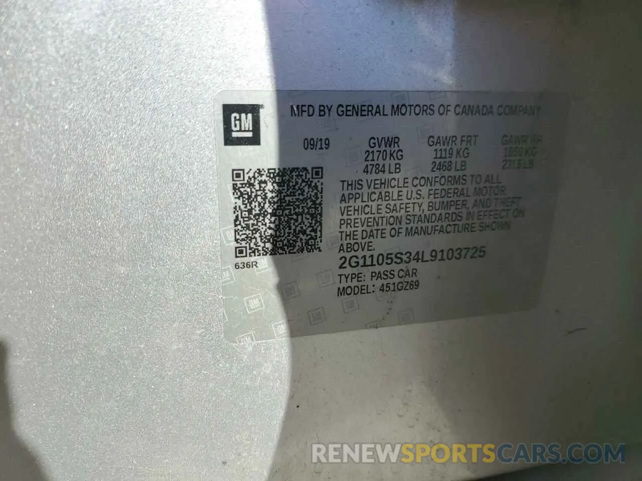 13 fotografías del automóvil dañado 2G1105S34L9103725 CHEVROLET IMPALA 2020